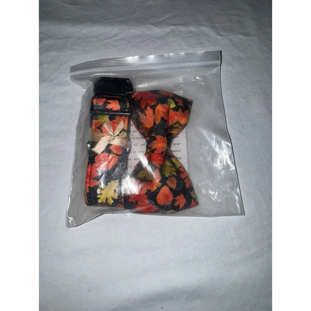 Elegant Little Tail Fall Maple Leaf Dog Collar & Bow Tie Set Large Dogs Autumn